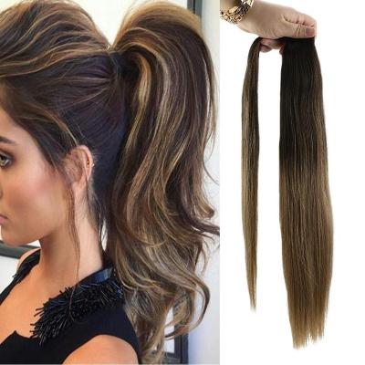 China Wave Ponytail Ombre Color Virgin Human Remy Human Hair Ponytail Hair Extensions One Piece Pulled Seamless Double Ended Silky Straight High Grade for sale