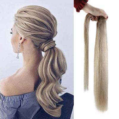 China Silky Straight Wave Shedding No No Tangle Double Drawn Ponytail Virgin Remy Human Hair Highlight Color Ponytail Hair Extension for sale