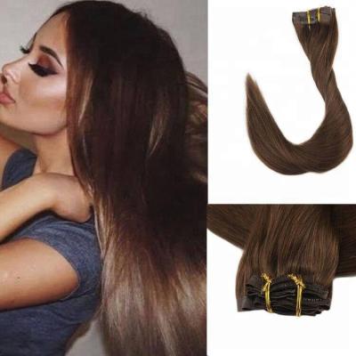 China Wholesale Silky Straight Wave 10a Grade All Colors Non Shedding Brown Hair Extensions Clip On Remy Hair for sale