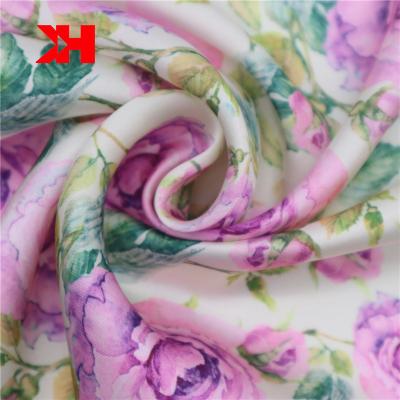 China Polyester Printing Flower Anti Kahn Pill Glossy Satin Material Fabric Silk Satin Fabric for sale