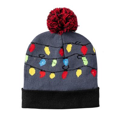 China 2021 COMMON LED Custom Christmas Beanie Hat Pompom Hat for sale