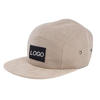 China breathable & 2021 Raincoats New Khaki Cotton 5 Panel Hats With Customized Woven Label Logo for sale