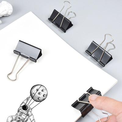 China Durable Black 12 Boxed Various Sizes Tail Long Staple Dovetail Clip Wholesale Metal Binder Clips Office Stationery for sale