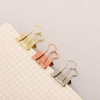 China 19mm Dresser Rose Gold Binder Clip Metal Plated Small Box Book Office Binding Dovetail Clip Ticket Color Paper Clip Wholesale for sale