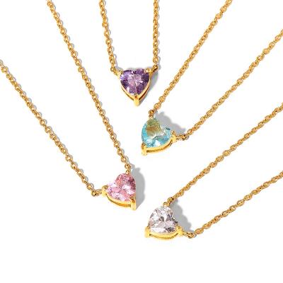 China Factory Made CLASSIC Fashion Jewelry 18K Gold Plated 925 Sterling Silver Multi Color Heart Necklaces for sale