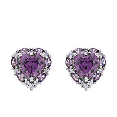 China FASHIONABLE Hot Sale Heart Purple Stone Diamond 925 Sterling Silver Vintage Stud Earrings For Women for sale