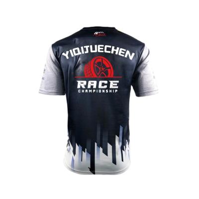 China Custom Sportbekleidung Logo Atmungsfähige Kurzärme Rundhals Auto Renn Jersey Motorrad T-Shirt zu verkaufen