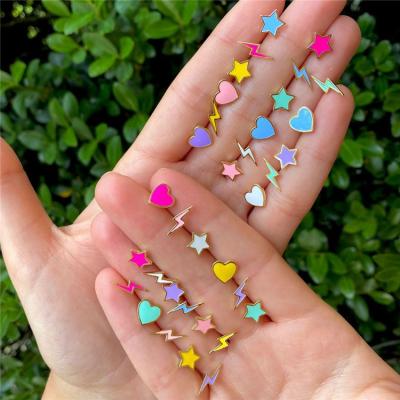 China Cute PS Customize Design Colorful Enamel Earrings Star Heart Shape And Moon Light Enamel Stud Earrings for sale