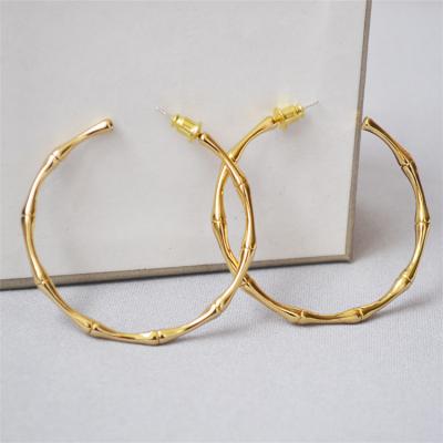 China PS 18K Gold 50mm Gold Hoop Bamboo Brass Hoop Earrings High Quality Large Oversized Hoop Earrings Lead Free Nickel Free Hoop Earrings for sale