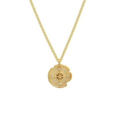 China Fashion PS Irregular Coin Pendant Necklace Diamond Stainless Steel 18K Gold Cubic Zircon Necklace for sale