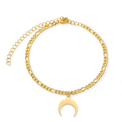 China Cute Hot Selling Cuban Chain Anklet PS Figaro Moon Charm 18K Gold Stainless Steel Anklet for sale