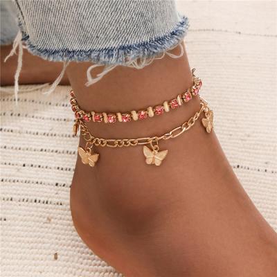 China Fashion New Arrival Cuban Link Butterfly Charm Chain Anklet PS Tennis High Quality Rhinestone Foot Anklet Chain Jewelry For Ladies for sale