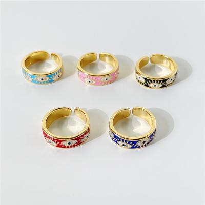 China Fashion PS 2021 New Arrived Fashion Enamel Rings Style Adjustable Engraved Eye Rings for sale