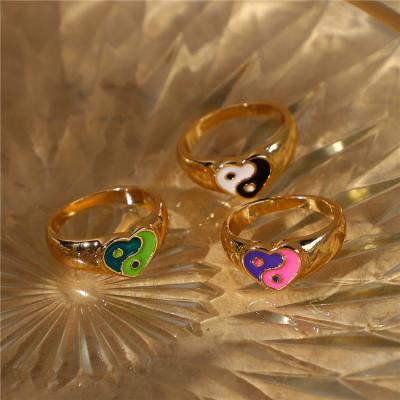 China New Fashion PS Popular Statistical Institute of Statistics Heart Shape Enamel Colorful Rings For Women Jewelry Rings for sale