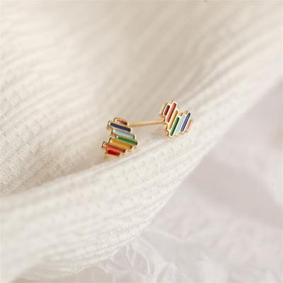 China FASHIONABLE Sterling Silver Heart Earring 925 Stud Enamel Rainbow Heart Earring PS Sterling Silver 925 for sale