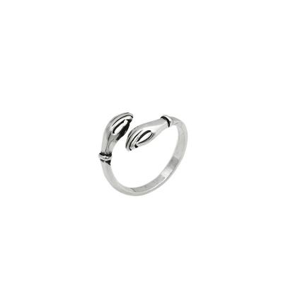 China Real 925 Sterling Silver Adjustable Love Hug PS Rings Jewelry Romantic Hug Hands Shape Hug Me Ring for sale