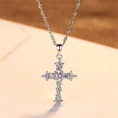 China High Quality Rhinestone PS S925 Sterling Silver Necklace Jewelry Fashion Diamond Claw Setting Cross Necklaces for sale