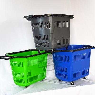 China Plastic PP Supermarket Basket With Wheels 10L - 45L Capacity for sale