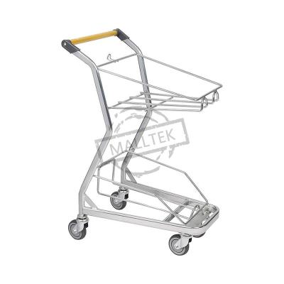 Cina High Quality Metal Wire Shopping Cart Hot Selling Double Basket Shopping Cart Trolley in vendita