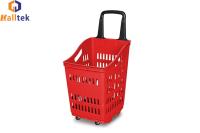 China Large Capacity Plastic Supermarket Shopping Basket With Handle And 2 Wheels for sale