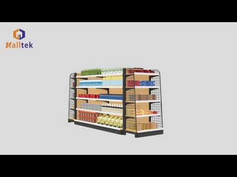 Double Side Supermarket Shelving Wooden Cover Plain Back