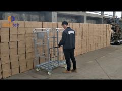 Wire Mesh Warehouse Cage Container Trolley With PU Wheels