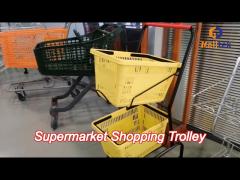 steel new supermarket shopping cart with  grocery load of 100kg