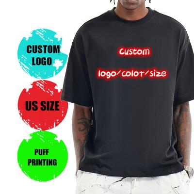 China High Quality 100% Cotton Anti Shrink T-Shirts White Tees With Logo For Women Men Custom Plain White Loose T-shirt Puff Print Unisex Tee for sale