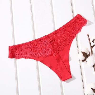 China Factory Sale High Quality Hot Wholesale Antibacterial Lace Underwear Seamless Low Waist Women's Underwear Comfortable Ice Silk Thong for sale