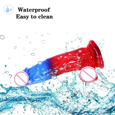 China 2022 New Soft Silicone Penis Dildo Red Blue Color Sex Toys For Female Dual Colors Band Material for sale