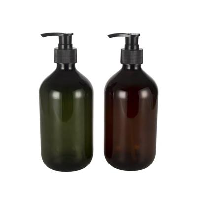 China Brown Green Body Lotion Empty Pump Bottle Packaging Eco Friendly Travel 300ml 500ml PET Shampoo Lotion Plastic Bottle for sale