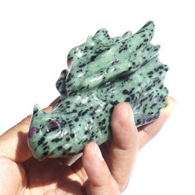 China Europe Hand Carvings Natural Crystal Craft Ruby In Zoisite Crystal Stone Dragon Head for sale