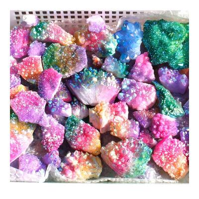 China Europe aura coated colored natural crystal cluster for home decoration for sale