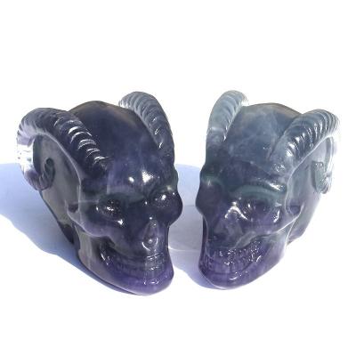 China Europe Hand Carved Crafts Skulls Rainbow Natural Fluorite Crystal Goat Horn Skulls for sale