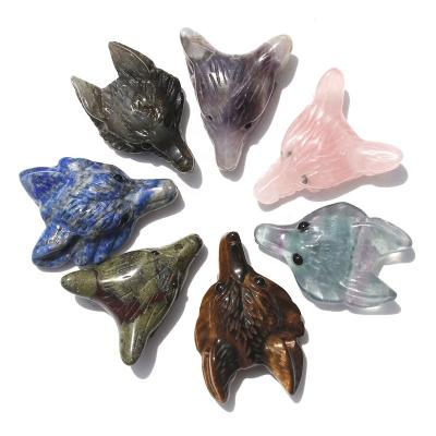 China Europe Rose Crystal/fluorite/natural lapis lazuli/white Crystal Wolf Head With Holes For Pendant for sale