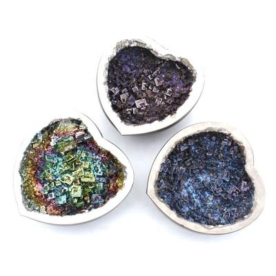 China Wholesale Europe Purple/Blue/Rainbow Color Natural Heart Rainbow Bismuth Mineral Bowl for sale