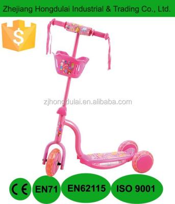 China Pink PVC+PP HDL-702 Children 3 Wheel Kick Scooter With Basket Ribbon Light And Music for sale