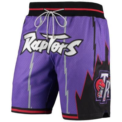 China Custom Vintage Breathable Logo Fit Retro Old School Raptors Dry Pockets Polyester Mesh Mens Fair Fit Basketball White Shorts for sale