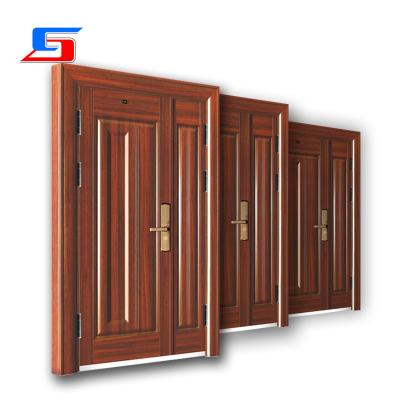 China Fire prevention Hot Selling Luxury Steel Wooden Armored Door Modern Design Front Entry Unequal Double Door for sale