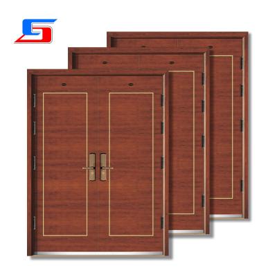 China Fire prevention Classical Design Residence Main Entrance Fire Door High Quality Villa Steel Wooden Double Leaf Flush Armored Door for sale