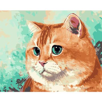 China Custom Diy American Style Paint By Numbers Kits Sets For Adults And Children Beginner Oil Painting Kit Cute Yellow Cat for sale