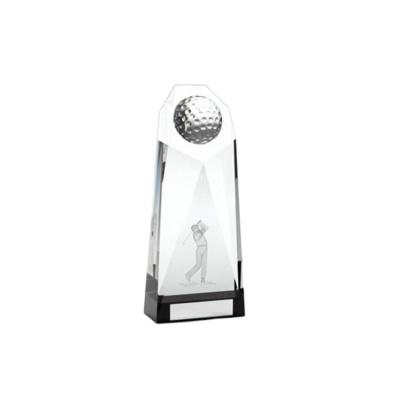 China Crystal glass processing Diamond Pillar Crystal Glass Golf Trophy with Black Base for sale