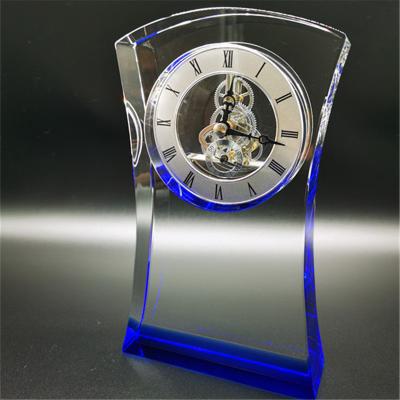 China Crystal Glass Processing 2022 New Popular Crystal Cube Clock Memorial Customizable Glass Crystal Wall Watch Trophy Clock for sale