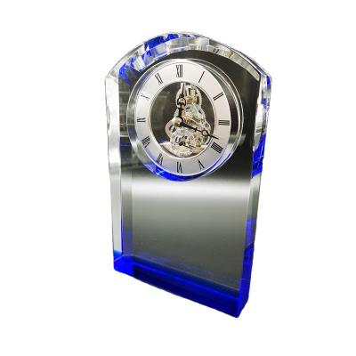 China Crystal Glass Processing Hot Selling Engraved Crystal Desk Clock Accented Template Trophy Award for sale