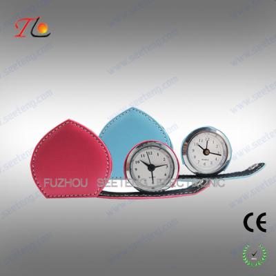 China Mini folding heart shape leather travel clock alarming clock suitable for young ladies for sale