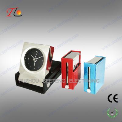 China Folding square leather travel table alarm clock with metal case material for sale