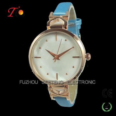 China Beautiful thin gold color lady wrist watch with shell dial face for sale