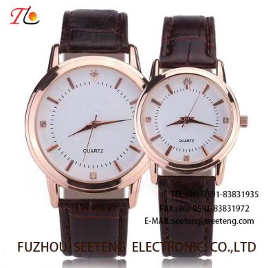 China WHOLESALE PU STRAP AND ALLOY CASE QUARTZ  WATCHES WITH DIAMOND COUPLE WATCH for sale