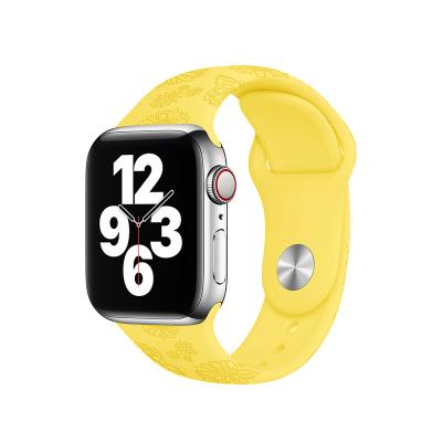 China Breathable Custom Sunflower Engraved Sport Silicone Band For Apple Watch 38/40/41 mm, 42/44/45 mm for sale