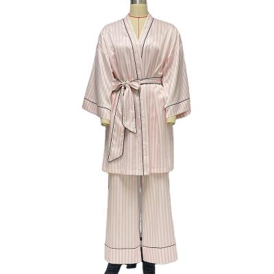 China QUICK DRY comfortable thin v-neck autumn long sleeve pajamas striped pajamas women's pajamas three-piece set for sale